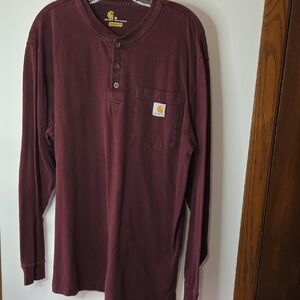 Carhartt Men's Maroon Long Sleeve Henley Shirt